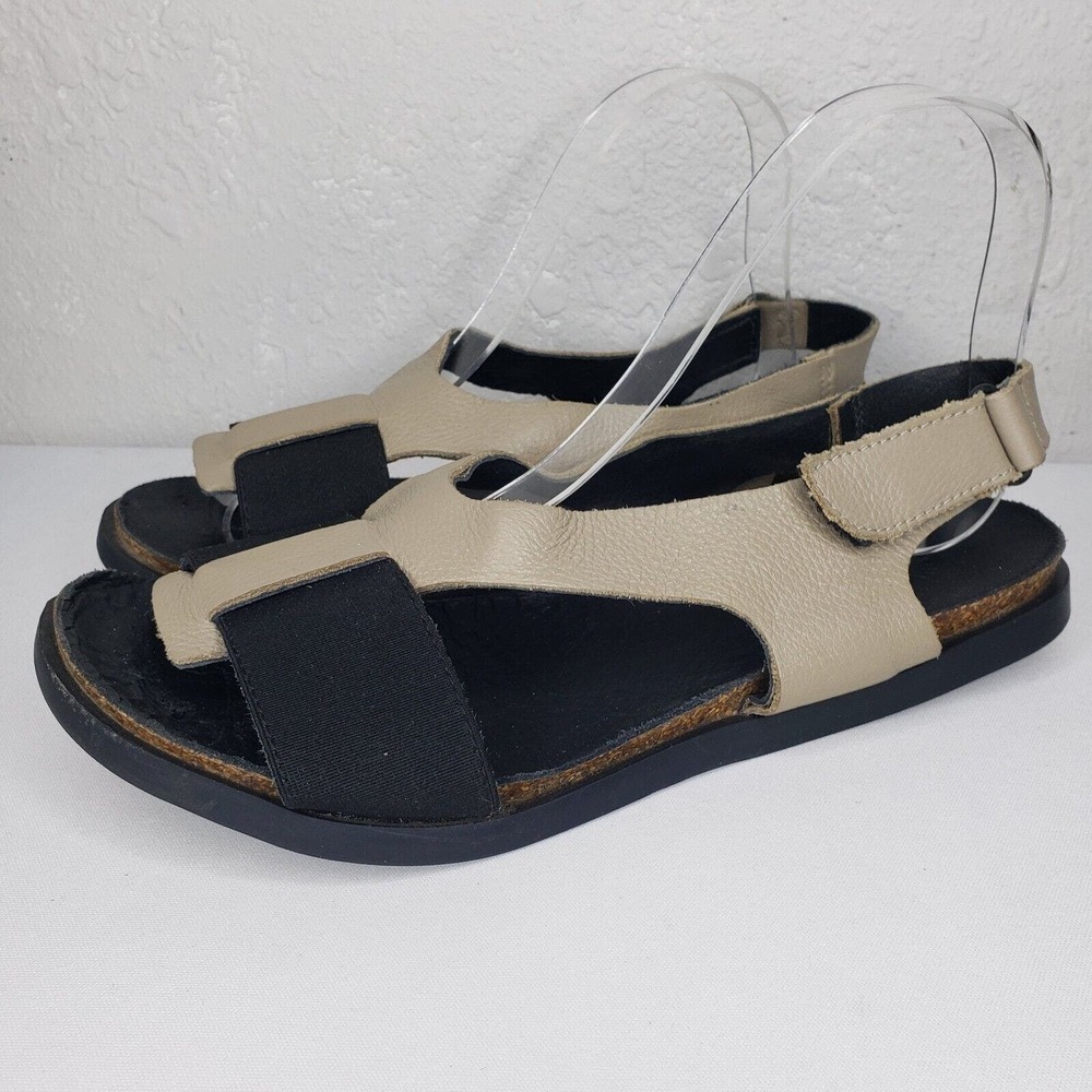 Lili Mill Made In Italy Womens Sandals Leather Ankle T-Strap Taupe Size 40 EU